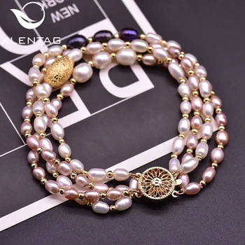 XlentAg Přírodní Vysoce Kvalitní Barevné Perlové Náramky Pro Dívky, Ženy Růžová Bílá Fialová Dárky Korálky Šperky Luxusní Značky GB0228