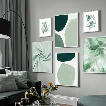 Zelená Fabric Geometrie Obrázek Květinové Nástěnné Umění Malířské Plátno Nordic Plakáty A Tisky Zeď Obrázky Pro Obývací Pokoj Domácí Dekor