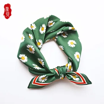Zelená přírodní hedvábí šátek tištěné daisy pro ženy pravé hedvábí 50cm malé náměstí šátek na krk šátky krásný dárek pro dámy holka