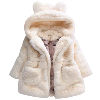 Zimní Dívky Sametové Umělé Kožešiny Kabáty Pro Děti V Teple Bunda Děti Zahušťování Fleece Svrchní Králík Baby Kombinézu S Kapucí