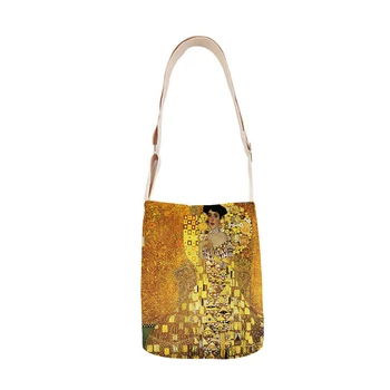 Zlatý olejomalba dámy taška přes rameno bavlněné povlečení kabelky mini bag jednoduché mini messenger bag casual messenger bag