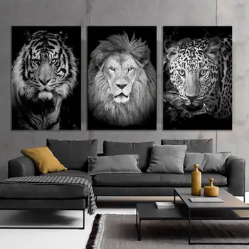Zvíře Žirafa Zebra Král Lev, Slon, Kůň Tisku Plakátu Černé & Bílé Malířské Plátno Umění Zeď, Dekorativní Obrázek pro Bydlení
