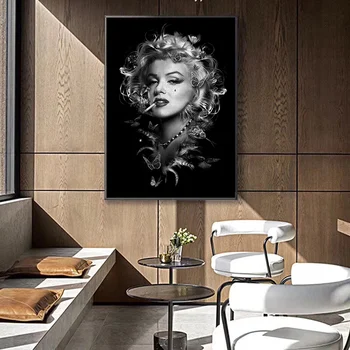 Černá a Bílá Marilyn Monroe Kouření Plakát Portrét Plátně Obraz, Plakát a Otisky Dívka Wall Art Obraz, pro Domácí Dekor