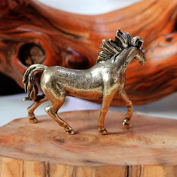 Čistá Měď 12 Zvěrokruhu Solidní Koně Feng Shui Ozdoby Vintage Bronz Běžící Koně Socha Miniatures Figurky Stůl Dekorace