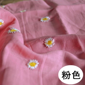 Čisté Červené Ramie Daisy Vyšívané Barevné Tkaniny Bavlněné Povlečení Povlečení Oděvní Materiál Letní Tenké Odbavení
