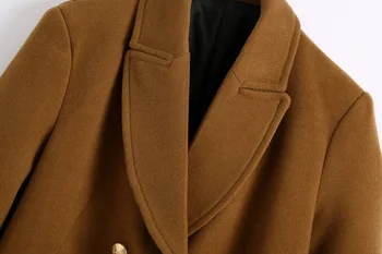Ženy 2020 Módní Dvojí Breasted Vlněné Kabát Vintage Dlouhý Rukáv Bunda Kapsy Ženy Oblečení Elegantní Kabát, Elegantní Topy