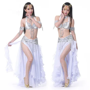 Ženy Belly Dance Kostým Šifon List Roll Double Split Šaty pro dospělé Břišní Tance Oblečení Performance Sukně Lady Dance wear