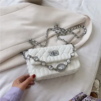 Ženy Luxusní Módní Malé Náměstí Tašky Diamond Dekorace Rameno Messenger Tašky Elegantní Řetězce Designer Crossbody Tašky Programy