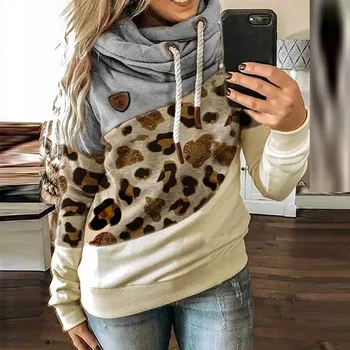 Ženy Nový Patchwork Mikina s Kapucí 2020 Podzim Zima leopard tisk Dlouhý Rukáv Mikina Ženy Šňůrky pulovry Harajuku
