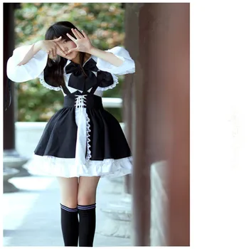 Ženy, Služka Oblečení Anime Dlouhé Šaty Černá a Bílá Zástěra Šaty Lolita Šaty Cosplay Kostým