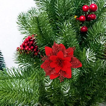 10 Ks/set Glitter Umělé Vánoční Květiny, Vánoční Strom Dekorace Falešné Květiny, Vánoční Ozdoby, Nový Rok, Výzdoba 2021
