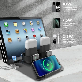 15W Qi Rychlé Bezdrátové Nabíječky Stojan Pro iPhone 11 12 XR X Apple Watch 8 v 1 Nabíjecí Dock Stanice pro Airpods pro iWatch