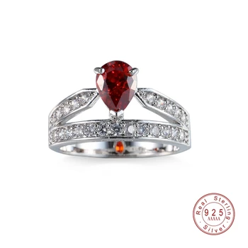 2019 Hot Prodej Luxusní Stříbrné Barvě s Kubický Zirkon Prsteny Unikátní Granátový Prsten Pro Ženy Zásnubní Svatební Šperky Dárky