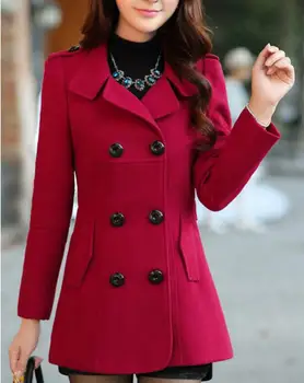 2019 módní kabát Slim double breasted jednobarevné vlněné sako dámské jarní velké velikosti větruodolný vlněné Směsi svrchní bundu