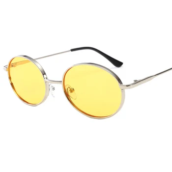 2019 Nový Evropský styl Tónovaná Barva Objektiv Kulaté sluneční Brýle Muži Ženy Retro Kovový Rám Oko Vintage Malé Ženské Punk Sluneční Brýle