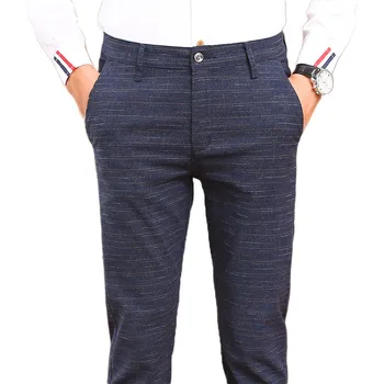 2019 Pánské Ležérní Kalhoty korejská Verze Slim Business Casual Kostkované Kalhoty Klasické Strečové Malé Rovné Kalhoty Plné Délce