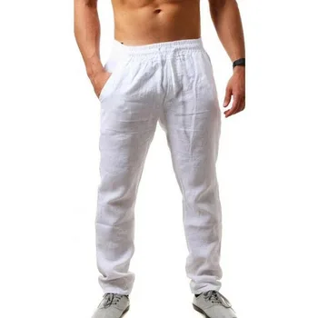 2020 Nové Pánské Bavlněné Plátěné Kalhoty Mužské Letní Prodyšné jednobarevné Plátěné Kalhoty Fitness Streetwear M-3XL