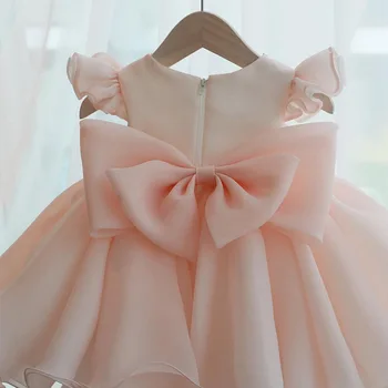 2020 Růžové Dítě Mu Šaty Lištování První Narozeniny Šaty Pro Holčičku Obřad Plesové Šaty Luk Princezna Šaty Party Šaty Vestidos
