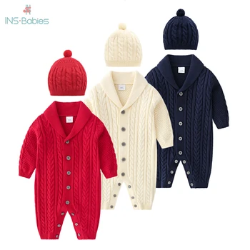 2020 Zimní dětské pletené romper Baby Dívčí dětské Kombinézy pletení kombinéza+čepice pro dívky&chlapci vánoční oblečení pro novorozence dvojčata