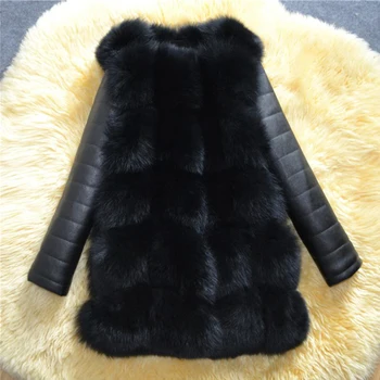 2020 Ženy Vysoce Kvalitní Teplé Zimní PU Kožešiny Kabát Bunda Imitace Fox Kožešiny Kabát Módní Slim Dámské Dlouhé Falešné Kožešiny Bunda S-4XL