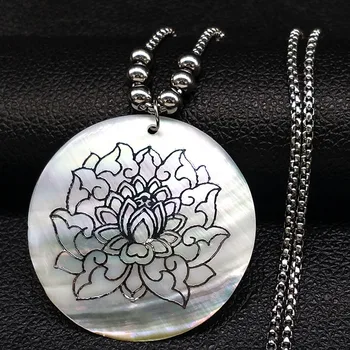 2021 Lotus Shell z Nerezové Oceli Náhrdelník Ženy Stříbrná Barva Květina života Dlouho, Prohlášení Náhrdelníky collares Šperky N18420