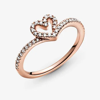2021 NOVÉ 925 Sterling Silver Šumivé Prsteny Wishbone Prsten Srdce Ženy Zásnubní Výročí Originální Šperky