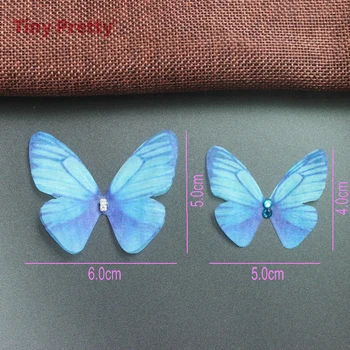 20KS Double-layer Šifon Motýl Nášivky Modré Barevné Motýly pro DIY Vlasy Kolíky, Party Dekorace, Výzdoba