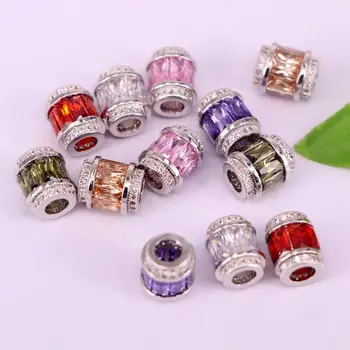 20ks Stříbrné Barvy CZ Crystal Micro Vydláždit Velkou Díru Distanční Korálky Pro DIY Výrobu Náramek, Náhrdelník Šperky Hledání