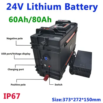 24V 80Ah lithium li-iontová baterie s BMS pro Mobilitu záložní napájení golfový vozík RV domů ESS karavan táborníci+10A nabíječka