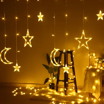 3,5 M Led Závěs Víla Řetězec Light Star Moon Lampa Teplá Bílá Girlanda Světla Pro Svatby, Vánoční Festival Party Domácí Dekorace