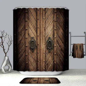 3D Kreativní Dřevěné Dveře Vzor Sprchové Závěsy Vinobraní Dřevěné Desce Vodotěsné Plísním Důkaz, Zesílená Vana Závěsy pro Koupelny