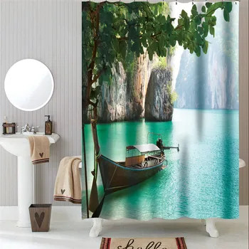 3D Vodotěsné Sprchový Závěs Zelené Listy Tvůrčí Home Hotel Koupelna Dekorace Blackout Screen Závěs Pro Lázně, Vysoké Quanlity