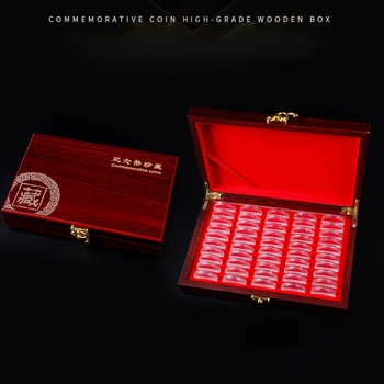 50 Ks Trvanlivé Čínský Styl Dřevo Mince Ochrana Displej Box Úložný Případě, Že Držitel Kolo Box Pamětní Sbírku Box Horké