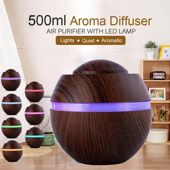 500ml Zvlhčovač vzduchu Esenciální Aroma Olej Difuzor Ultrazvukový Dřeva, Obilí Zvlhčovač Vzduchu USB Mini Mist Maker LED Světlo