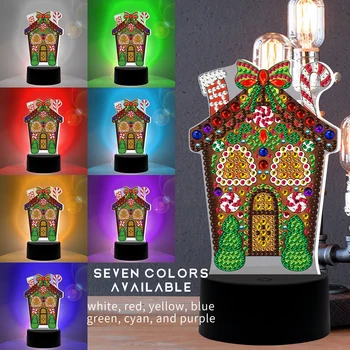7 Barev 5D DIY Diamantový Malování Lampa LED Vánoční Dům Dekorace Pro Domácí Vánoční Šťastný Nový Rok Dekorace Domova