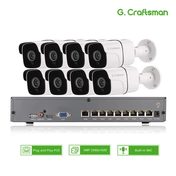 8ch 5MP Audio POE Kit H. 265 Systému CCTV Bezpečnostní NVR Venkovní Vodotěsný IP Kamery Alarm, Video Záznam G. Řemeslník