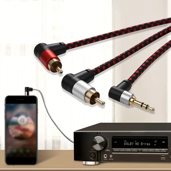 90 ° 3,5 mm Samec na 2 RCA Samec Kabel pravý Úhel Stereo AUX Y Splitter Kabel Mikrofon Jack Konektor pro Notebook 3M