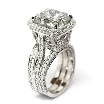 925 anillos stříbrné Vintage zásnubní prsten Polštář vyjmout 2ct AAAAA Zirkony Cz Zásnubní Snubní prsten Soudu party Prsteny pro ženy, Muže