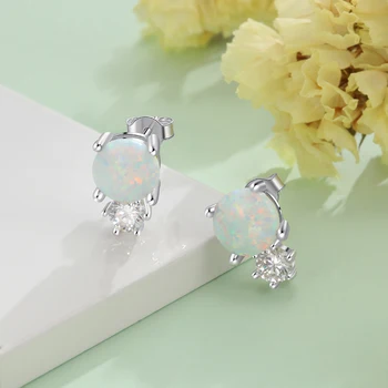 925 Sterling Silver Stud Náušnice pro Ženy, Roztomilé Kulaté Bílé Opálové Náušnice Elegantní Korean Jemné Šperky Dárek (Lam Hub Fong)