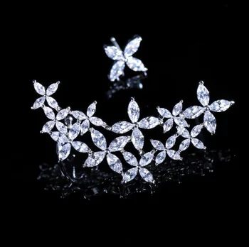 AAA Kvalitní Módní Plné Vložka Premium Crystal Květina Náušnice Přehnané Asymetrie Ucho Manžety Náušnice Šperky Pro Ženy
