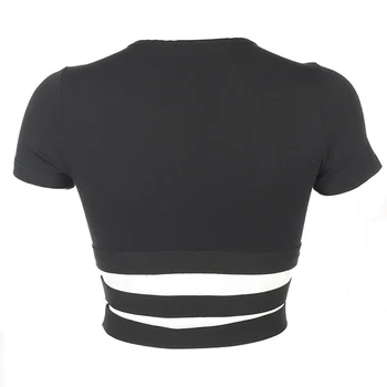 Aelfric Gotické Vydlabat Krátký Rukáv T Shirt Ženy 2020 Pasu Patchwork Krátký Rukáv Trička Harajuku Femme Dopis, Mini Tričko
