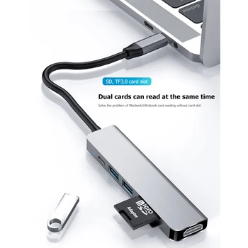 ALLOYSEED USB C UZEL Typu C-Multi USB 3.0 HDMI 87W PD SD TF Card Reader Adaptér Dock Type-C, Rozbočovač Hub Pro MacBook Pro Vzduch