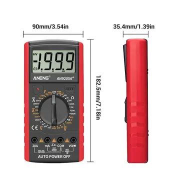 AN9205A+ LCD Digitální Multimetr Voltmetr Ampérmetr Odpor Tester Anti-burn B85C