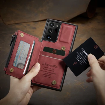 Anti-pokles Flip Pocket Kůže Telefon Pouzdro pro Samsung Galaxy S8 Note20 S10 S20 S9Plus,Peněženky Případech s Vodotěsné Kapsy na Zip