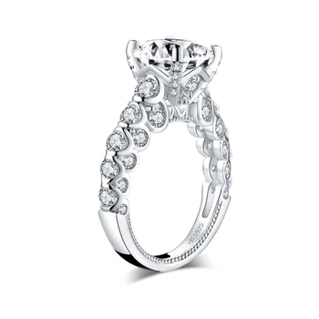 ANZIW Luxusní 925 Sterling Silver 9x9mm Polštář Vyjmout Zásnubní Prsten Simulované Diamond Svatební 4.0 ct Svatební Prsten Šperky