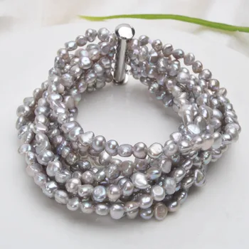 ASHIQI Vícevrstvé Přírodní Sladkovodní Pearl Náramek pro ženy Krásný 10 Řádků v Pořádku Fashion 4-5mm Pearl Šperky