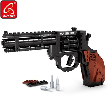 AUSINI 300ks Stavební Bloky, Zbraně, Hračky pro Děti s Kulkou Magnum Revolver Pistole Armáda Zbraně Model Creator Děti Cihel