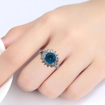 Bague Ringen Přívěsky Stříbro 925 Prsteny pro Ženy Jemné Šperky pro Ženy, Kulaté Kameny bílé modré zirkony prst prsten zásnubní