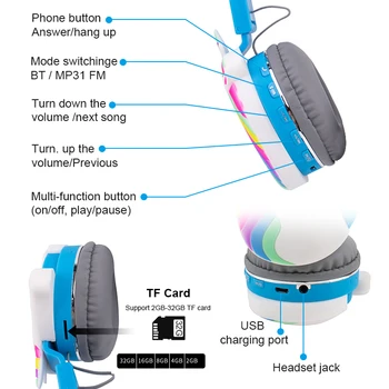 Bezdrátové Bluetooth 5.0 Sluchátka Headset S Mikrofonem Karikatura Jednorožec, Dívka, Děti, Hudební Stereo Headset Pro Telefon, Počítač
