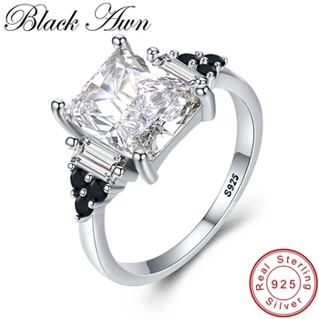 [BLACK AWN] 925 Sterling Silver Prst Prsten Klasický Zásnubní Prsteny pro Ženy, Ženské Bijoux Sterling Silver Šperky G091